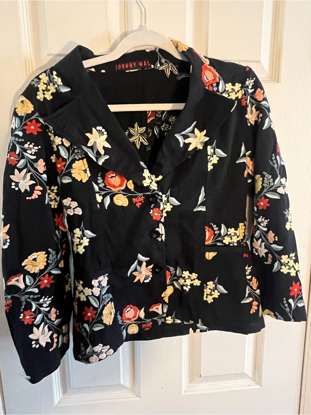 Johnny Was Black Floral Button-Front Blouse Jacket